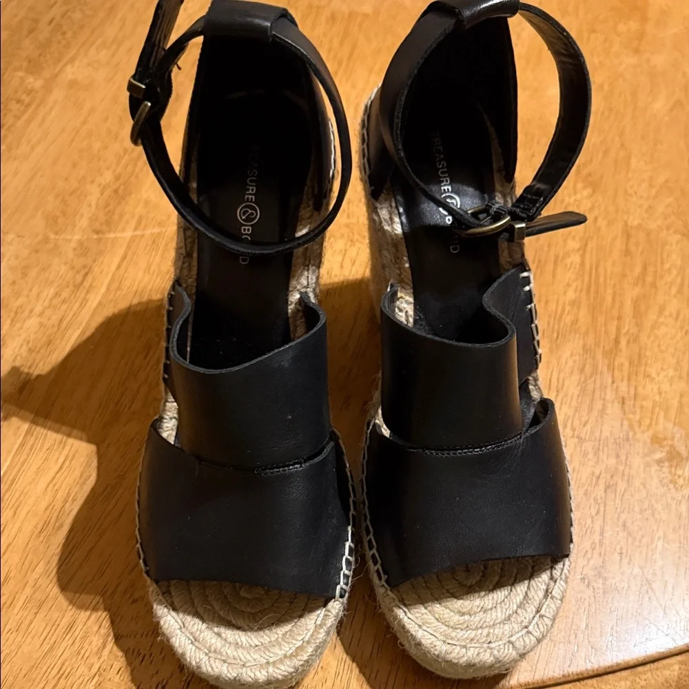 Treasure & Bond Black Leather Espadrilles